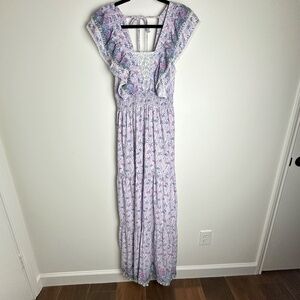 Chloe Laetitia Lilac Floral Lace Detail Tiered Maxi Dress Cottagecore Prairie